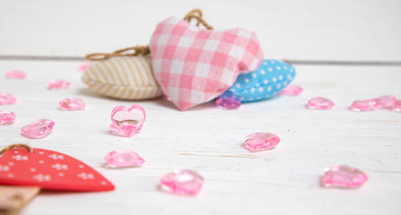 valentines day design pattern with love textile soft hearts.selective focus.