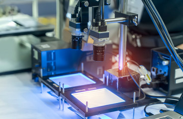 smart robot in manufacturing industry for industry 4.0 and technology concept. Robotic vision...