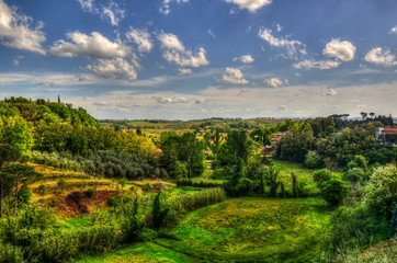 landscape from Leornardo Da Vinci's birthplace in tuscany