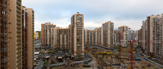 Obraz premium Multi-storey buildings of a residential complex in the Primorsky district of St. Petersburg