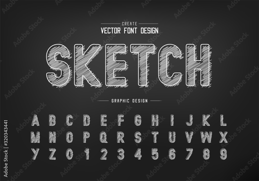 Poster chalk font and alphabet vector, hand draw style typeface letter and number design