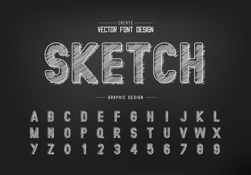 Chalk font and alphabet vector, Hand draw style typeface letter and number design