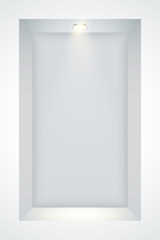 Vertical White wall niche with spotlight. Recess in a colored wall in square shaped with point light. Editable Background Vector illustration. - obrazy, fototapety, plakaty