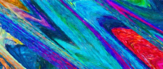 Large watercolor paint strokes on canvas. Simple modern art drawing. Multicolored background in oil painting style. Energy of bright colors. Hand made acrylic abstraction. Surreal impressionism print.