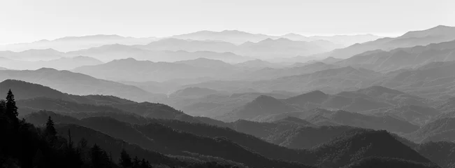 Foto op Plexiglas Rokerige berg B&amp . Blauwe bergen in de mist. mist en wolken berglandschap © Hwang