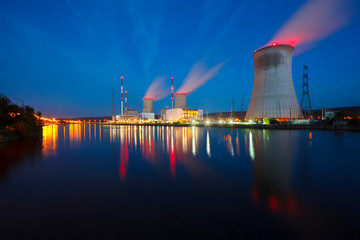 Nuclear Power Station At Night, Belgium