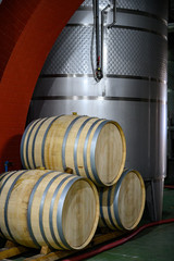 Traditional winery bodega on south of La Palma island with steel or concrete casks and wooden barrels in wine cellars, wine production on Canary Islands, Spain © barmalini