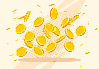 Vector illustration of gold coins in the air, coins flying