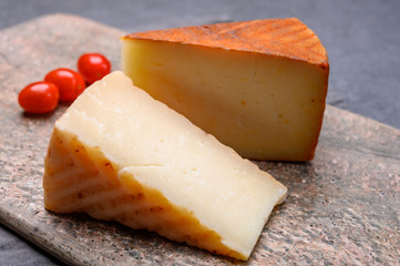 Cheese collection, variety of Spanish manchego cheese made from cow and goat milk