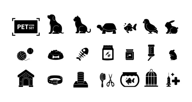 Pet icon black set design