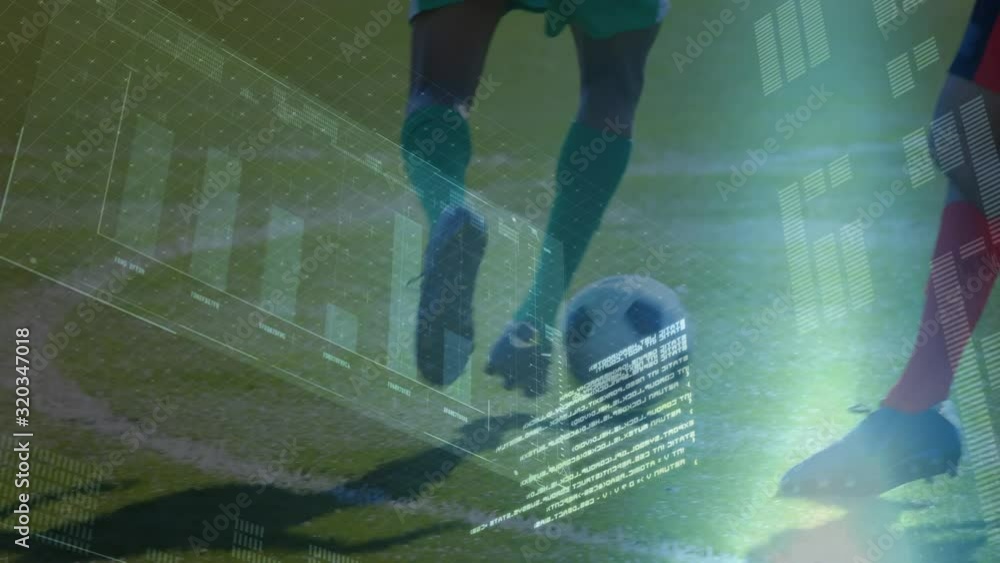 Poster animation of data processing with low section football player playing