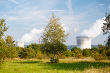 Nuclear Power Station Showing In Green Landscape