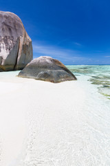 Granite and White Beach in La Digue, Seychelles