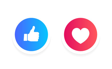 Thumbs up and heart label on a white background. Social media icons. Modern vector illustration