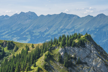 Beautiful swiss alps mountains. Alpine meadows.  