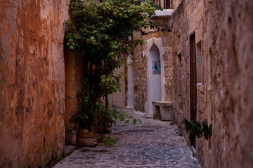 Romantic narrow street garden in old town of Victoria Gozo Malta.