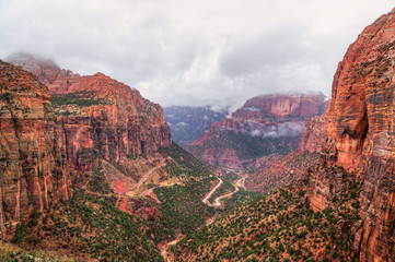Naklejka premium Overlook on the Zion National Park valley, Utah, USA.