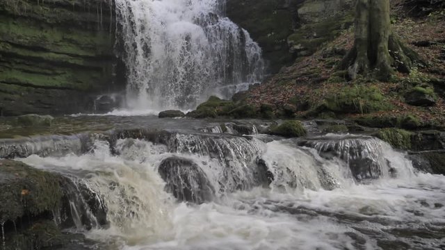 Waterfall flowing in slow motion.