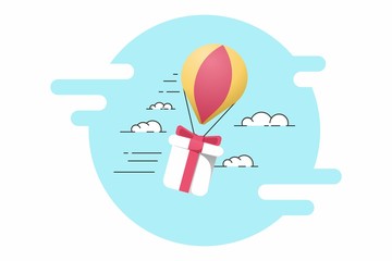 Illustration of a balloon with a gift. Illustration of gift delivery in a balloon