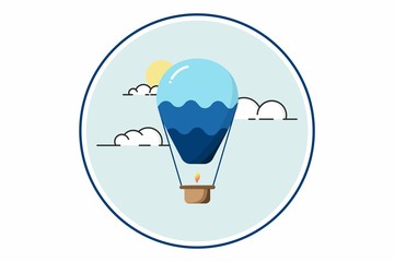 Icon fly in the sky balloon with clouds on white background in flat style with outline