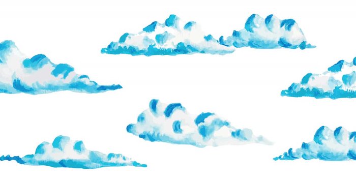 4k blue clouds. Hand painted watercolor illustration on white background. blue clouds floating in the sky.