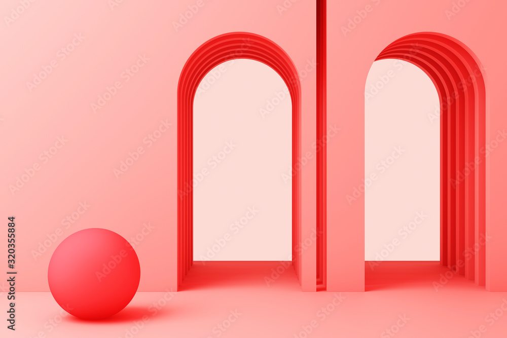 Poster minimal abstract background abstract geometric shape group set pink pastel color 3d rendering