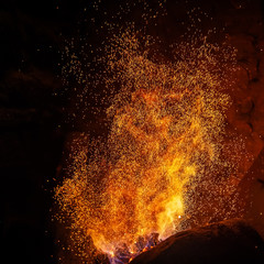 Smithy fire flame tips with sparks closeup