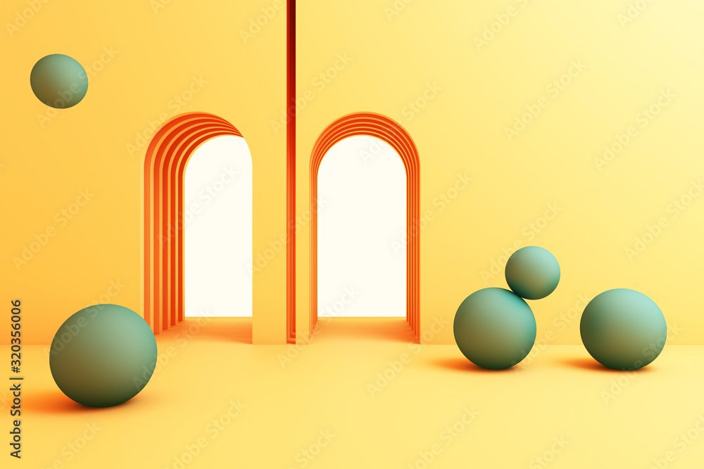 Poster minimal abstract background abstract geometric shape group set yellow color 3d rendering