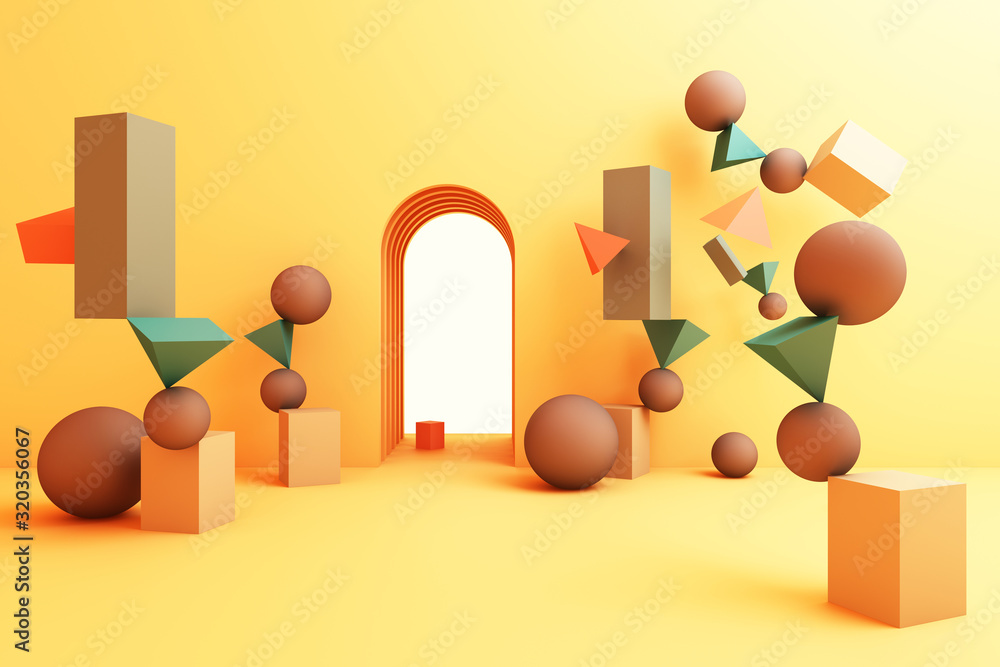 Fototapete minimal abstract background abstract geometric shape group set yellow color 3d rendering