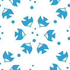 Seamless background. Blue Fish swim in different directions . Flat Vector illustration on a white background