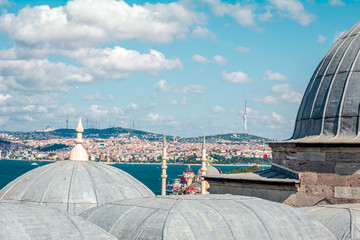 Fototapeta na wymiar Impressive views: panorama of picturesque Istanbul. Mosques, houses, Istanbul, Turkey.