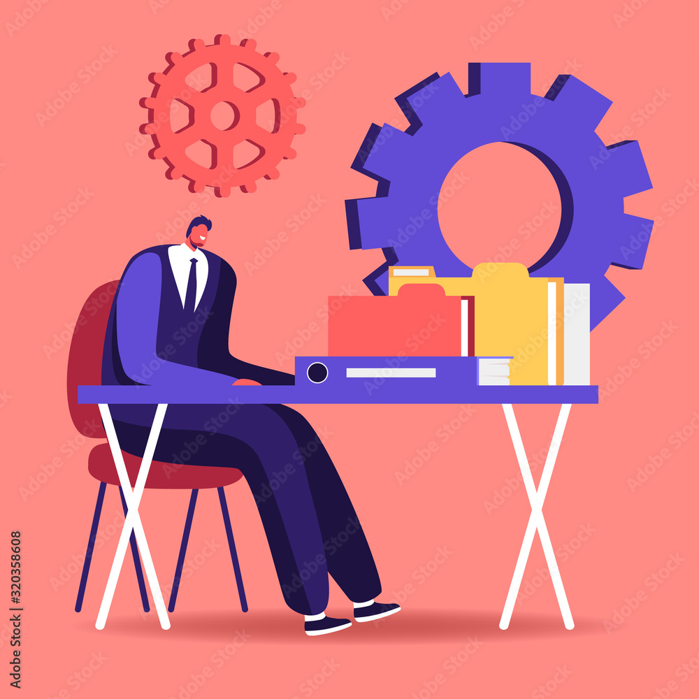 Poster audit concept. administrator business man financial inspector and secretary making report calculatin