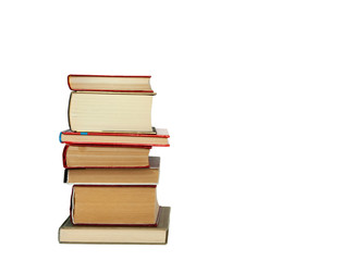 Stack of books isolated on a white background, back to school education concept.