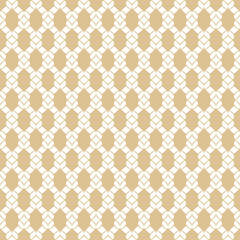 Fototapeta premium Vector golden mesh pattern. Abstract gold and white geometric seamless background. Simple texture with fishnet, ropes, knitting, thread, grid, lattice, fabric, net. Repeat design for decor, wallpapers