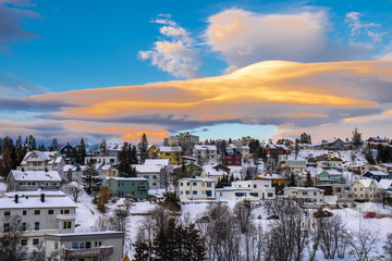 Obraz premium city of Tromso . The first rays of the sun after the polar night