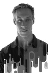 Paintography. Creative portrait mixed with a hand-drawn illustration