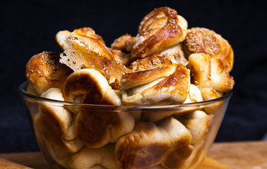 Yeast sweet buns with sugar . Traditional russian sweet buns.