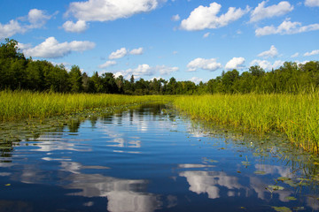 landscape with lake and blue sky