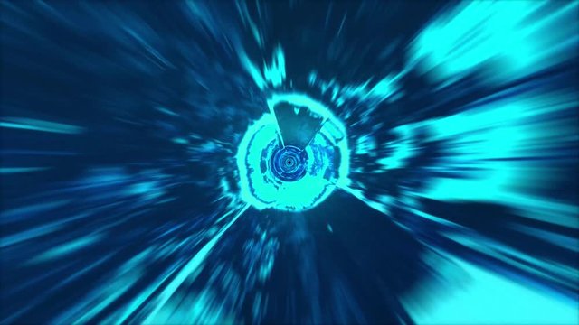 SEIZURE WARNING. Intense warp tunnel sequence with flashing steaks and an abrupt exit.