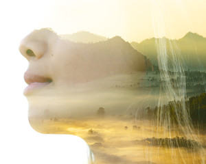 Surreal creative double exposure portrait
