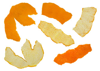Tangerine peel close up isolated on a white background. Food or organic waste. Items for scene creator.