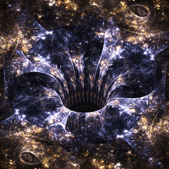 Dark abstract fractal floral black hole, digital artwork for creative graphic design