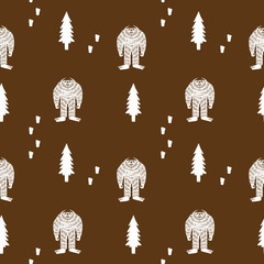 Brown Yeti Sasquatch Background Seamless Vector Repeat Pattern 
