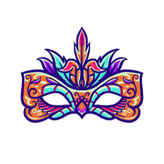 Carnival mask, hand drawn line with digital color, vector illustration