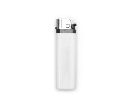 White plastic gas lighter isolated on white background with clipping path.