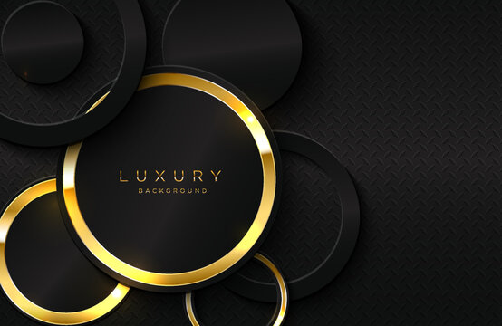 3d background with realistic gold circle shape. Vector geometric illustration of golden ring on metal surface. Graphic design element. Luxury decoration