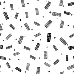 Fototapeta premium Black Pills love in the shape of a heart in blister pack icon isolated seamless pattern on white background. Love, therapy, counseling sign. Vector Illustration