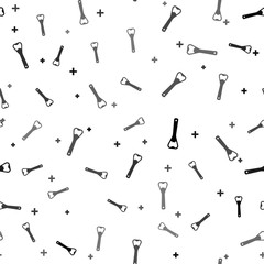 Black Bottle opener icon isolated seamless pattern on white background. Vector Illustration