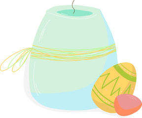 Classic easter decor. Candle with Easter eggs, decoration for postcard, greeting cardc, print, hand draw.