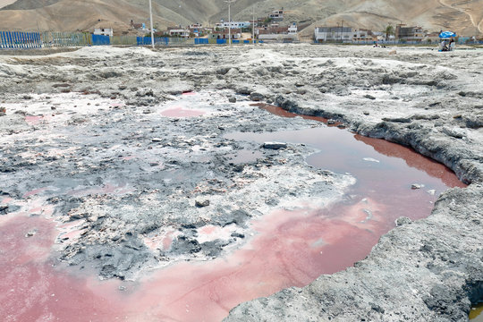 Scene showing the healing mud that has the lagoon called the enchanted in the district of Chilca, has medicinal properties where many visitors come. Lima Peru